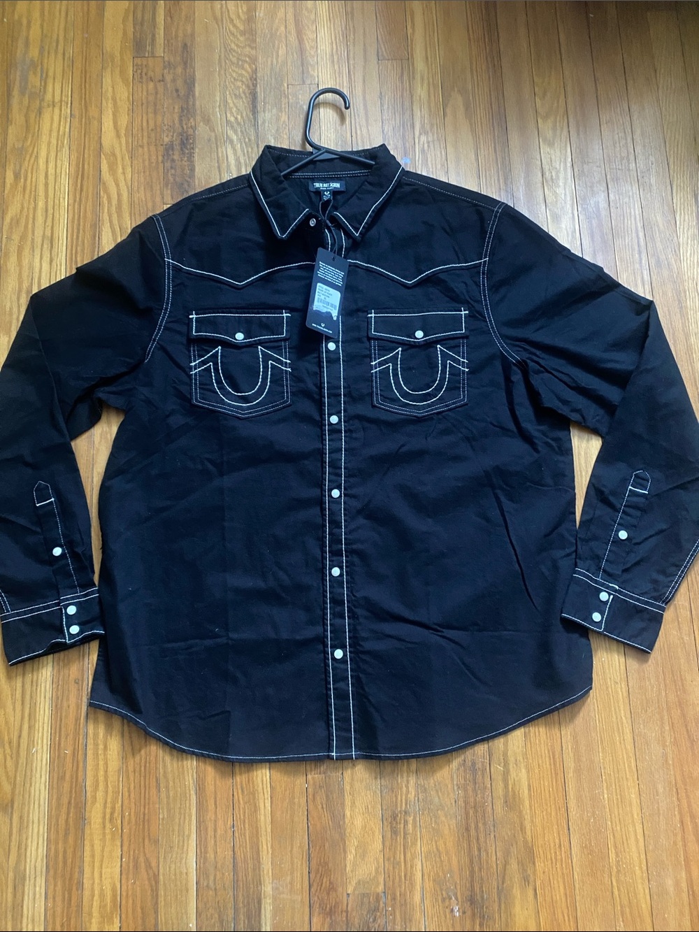 True Religion Black Western Snap-Front Shirt with Contrast Stitching